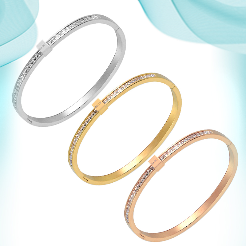 Small Square Diamond Thin Bangle Welding Concealed Buckle Stainless Steel Bracelet Paired Fashion Designer Exquisite Wedding Love Bangles For Cou-image-738579657