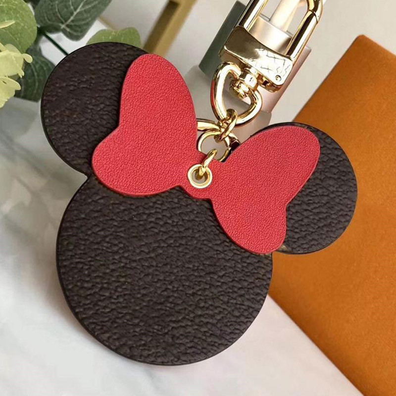 

Plaid Mouse Designer Bow Keychains PU Leather Animal Bag Pendant Charm Girls Cars Keyrings Chains Holder Fashion Women Key Ring Jewelry Gifts