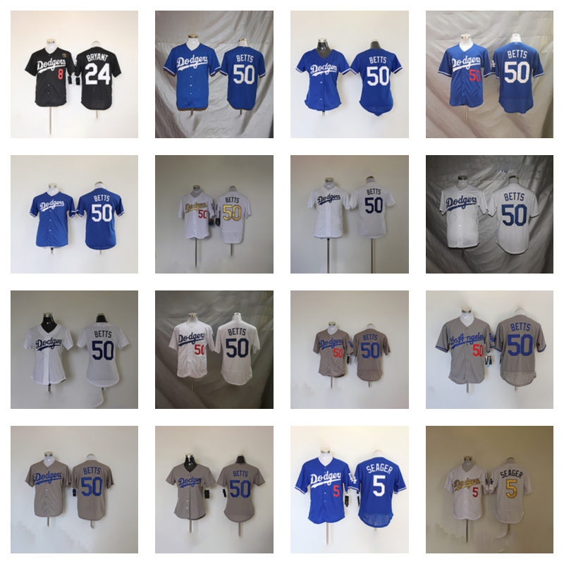 

2021 Baseball uniform 7 JulioUrÃ­as 50 Mookie Betts 5 Corey Seager 42 Jackie Robinson 27 Trevor Bauer 22 Clayton Kershaw 35 Cody Bellinger 10, Blue;black