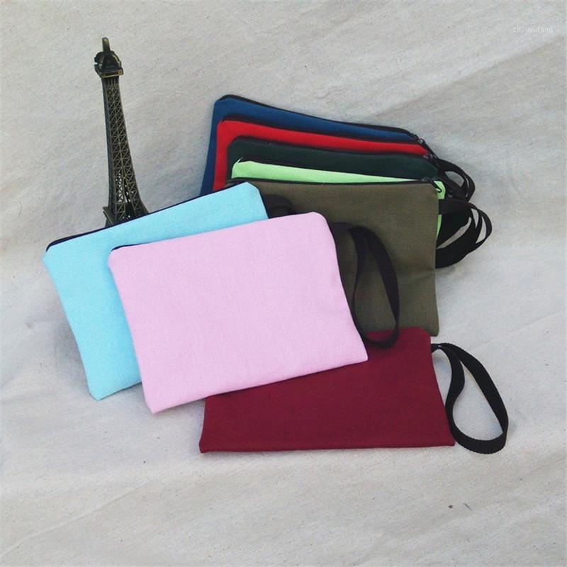 

Gift Wrap 50pcs Colorful Blank Canvas Zipper Pencil Cases Pen Pouches Cotton Cosmetic Bags Makeup Mobile Phone Clutch Bag Organizer