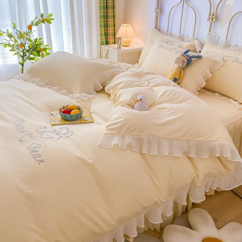 

Bedding Sets Ins Princess Bed Skirt Bedspreads Set Lace Ruffle Sheet Cotton With Pillow Cover Full  King Size For Women