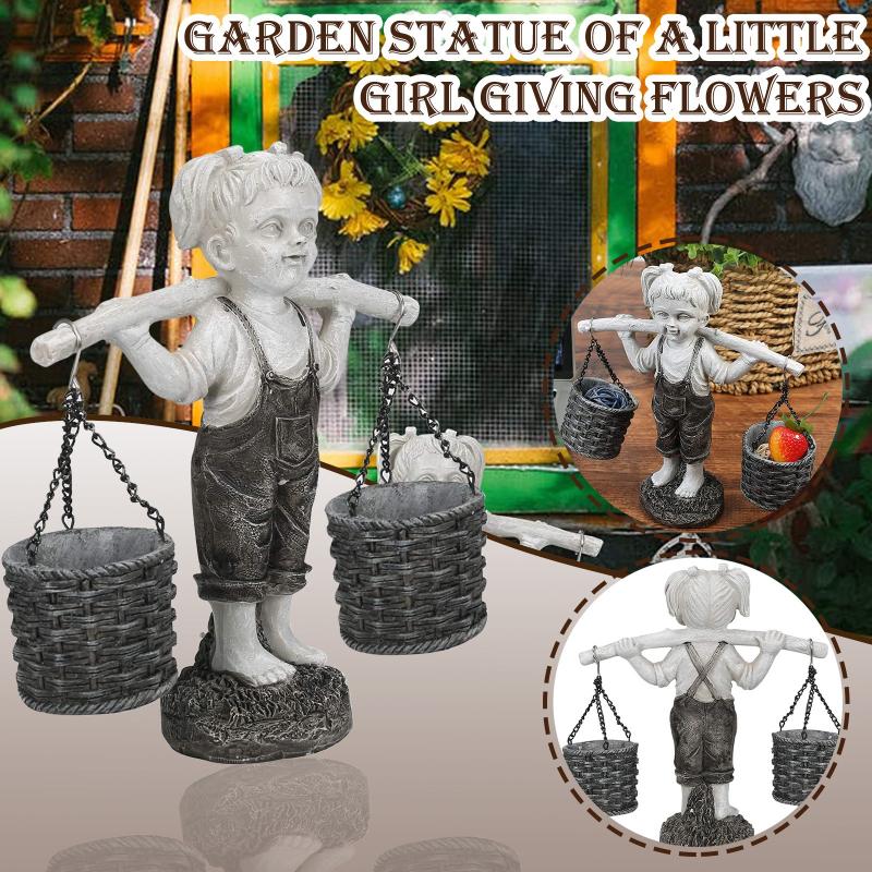 

Courtyard Art Little Girl Giving Flowers Garden Statue And Sculpture Decor Outdoor Statues Decorations