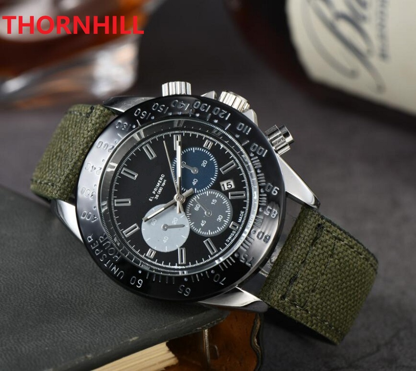 

Classic Mens Watches 41mm Nylon Fabric strap Japanese movement Quartz Small Dials Die Sapphire atmosphere pressure Wristwatches Luminous mon, Slivery;brown