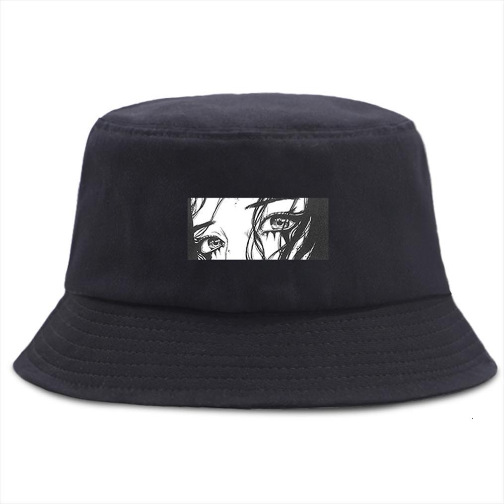 

tearful girl anime printing womens bucket hats foldable fashion women panama caps casual sunscreen sun men fishman hat, Blue;gray