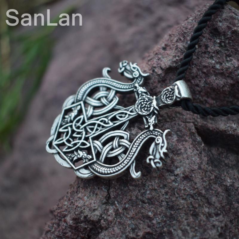 

SanLan Brand 12pcs Viking Ship Necklace Amulet Large Double Dragon Pendant Nordic Talisman Jewelry Chains