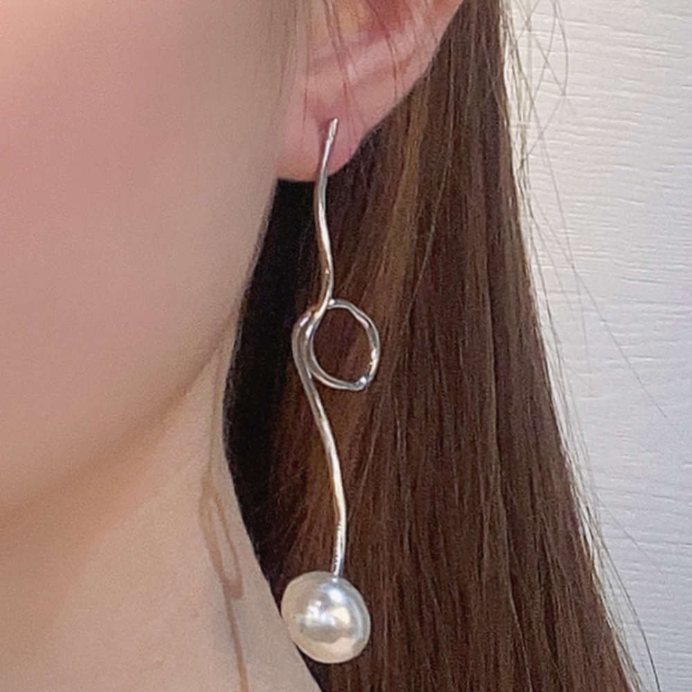 

earrings Japan and South Korea fashion long irregular forest simple pearl earrings cool temperament Earrings, Golden