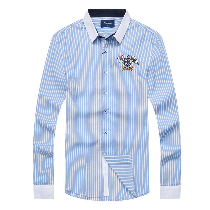 

Men's faconnable classic striped long sleeve casual shirt male tops social camisa masculina homme high quality, Gray