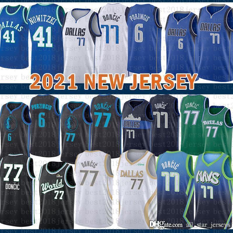

2021 New Basketball Jersey DallasMavericksMens Luka Kristaps 6 Porzingis 77 Doncic Dirk 41 Nowitzki Mesh Retro Purple mens, Black;red