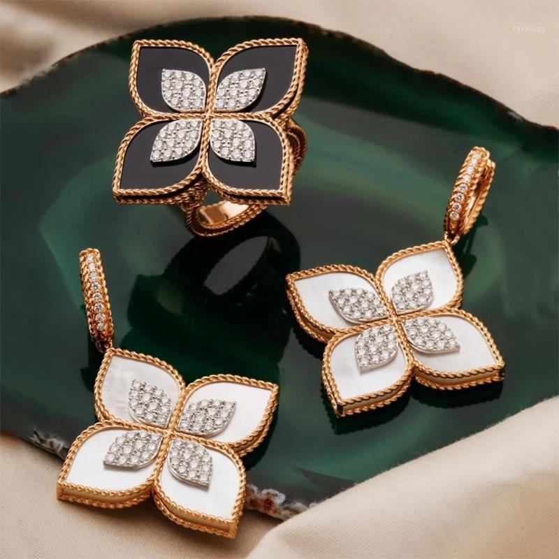Earrings & Necklace Missvikki Trendy Luxury Lucky Clover Jewelry Set Bangle Ring For Women Girl Daily Birthday Anniversary Gift-image-745068619