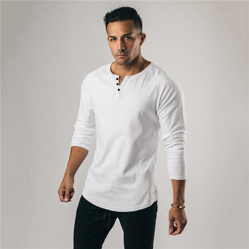 

Men's T-Shirts Autumn Fashion Long Sleeve T Shirt Men Gym Clothing Extend Hip Hop Fitness T-shirt Cotton Bodybuilding Muscle Tshirt Man, White
