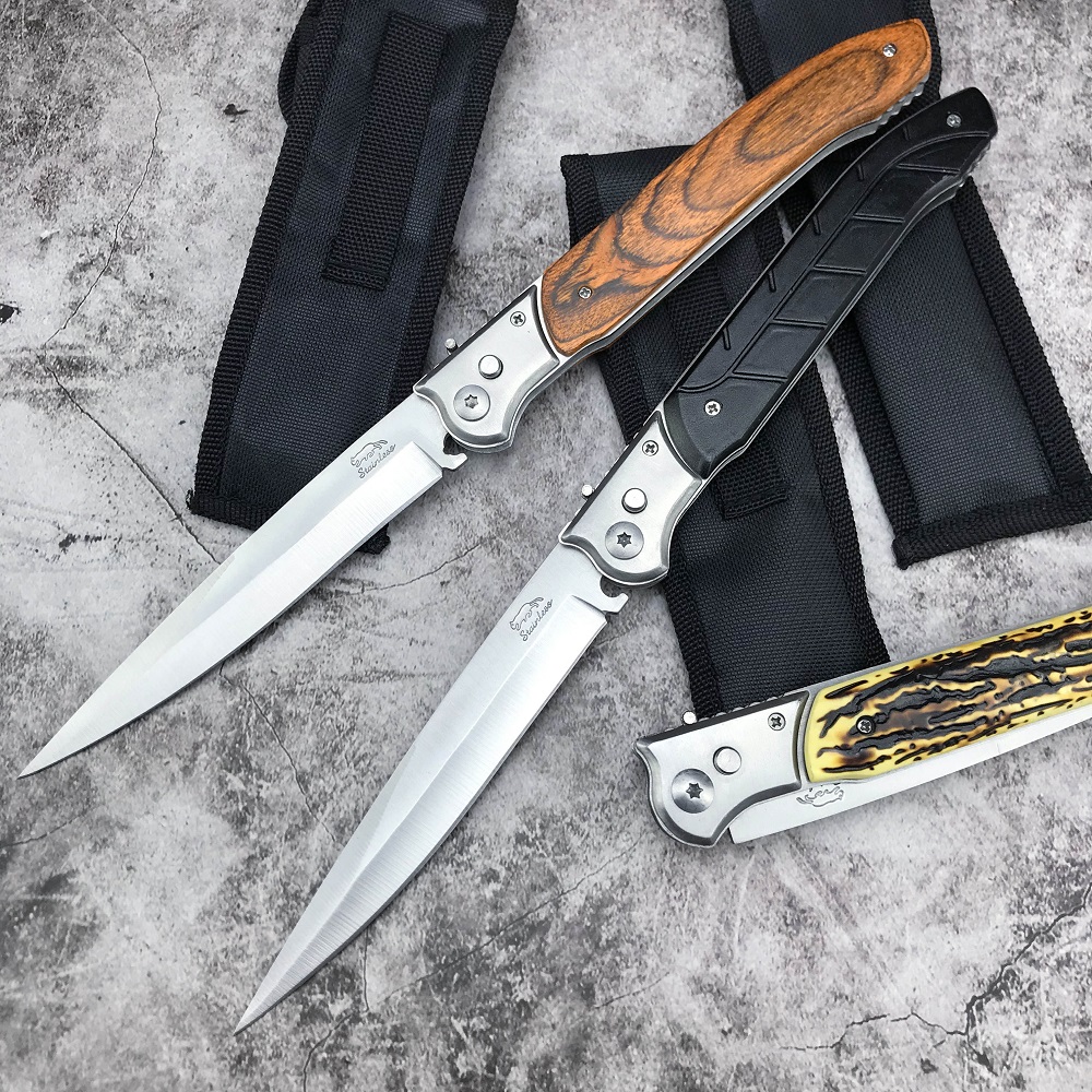 

Tactical Folding Knife Russian 12inch Automatic Pocket Knife 440C Wood Handle Outdoor Camping Hunting Survival Rescue Self Defense EDC Tools