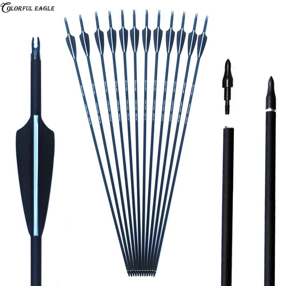 

Carbon Arrow 28/30/31 Inch Spine 500 with Replaceable Arrowhead for Compound Bows Recurve Bow Archery Hunting
