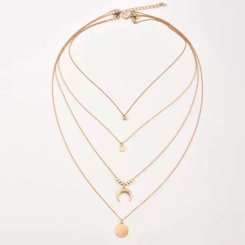 

Pendant Necklaces Multilayer Pendants Fashiona Personality Multi-Layer Moon Disc Necklace For Women Gold Collier Femme Jewelry