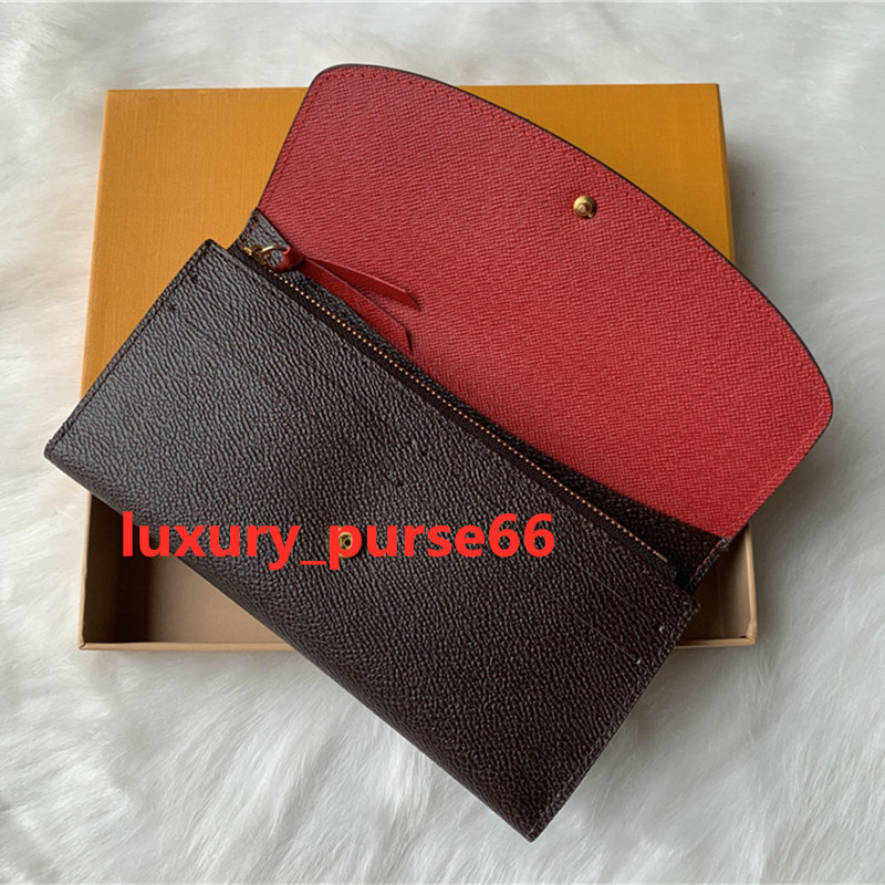 

Wholesale High quality Fashion Casual Wallets Womens 9 Colors Classic Retro Purses Lady Leather Women Purse Card Holder Wallet With box, Lb81-1 brown floral+red