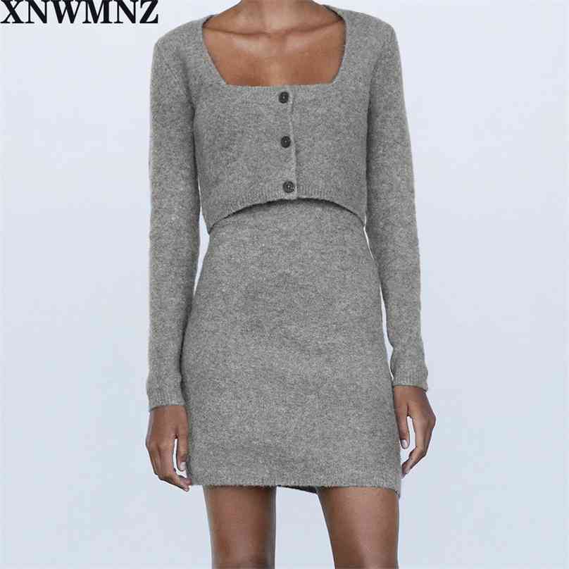 

Women Vintage cropped cardigan round neckline long sleeves casual sweater for female 210520, Gray