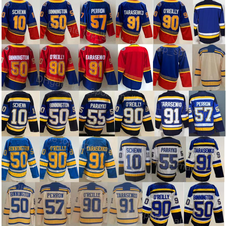 

Reverse Retro Ice Hockey 91 Vladimir Tarasenko Jersey 10 Brayden Schenn 50 Binnington 55 Colton Parayko 57 David Perron Ryan O'Reilly Winter Classic Blue Red White Man, Red blue