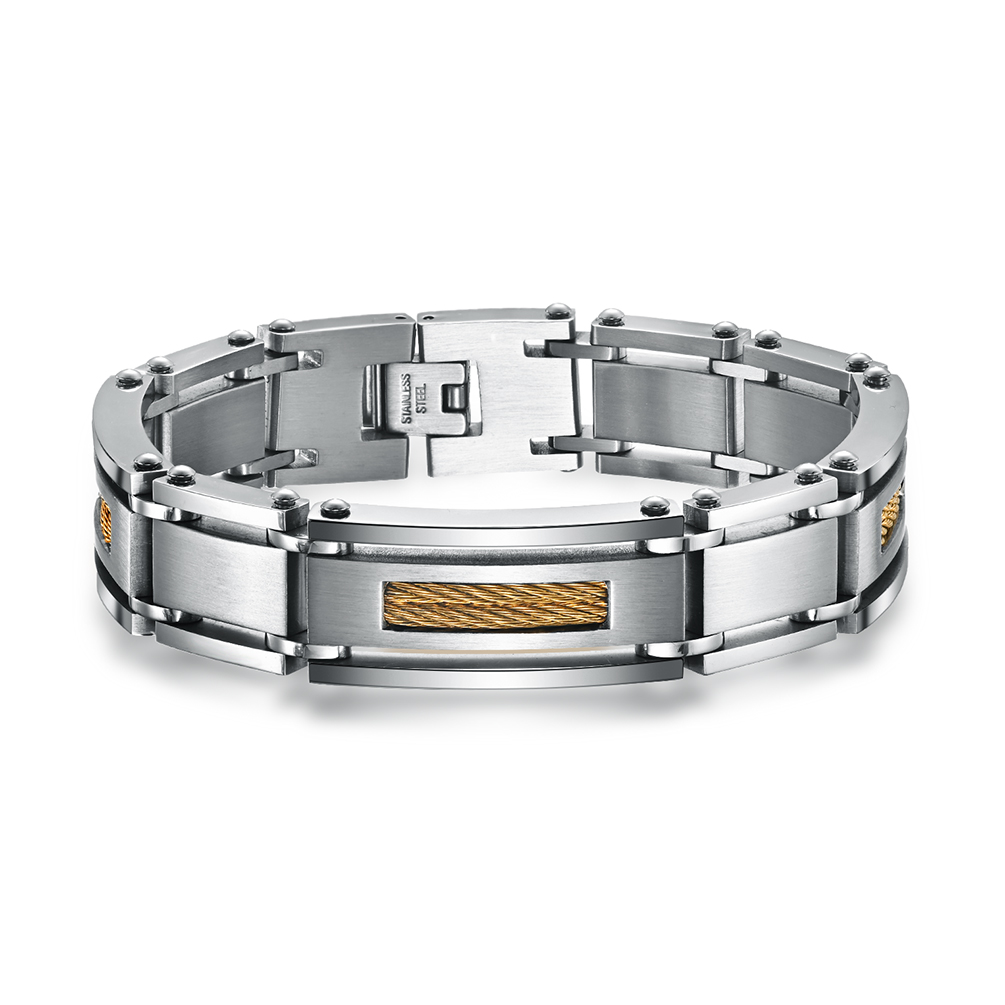 

Wholesale Men Link Cable Bracelet Stainless Steel Jewish Jewelry Wire Rope Inlady Width 16mm 3 Row Heavy