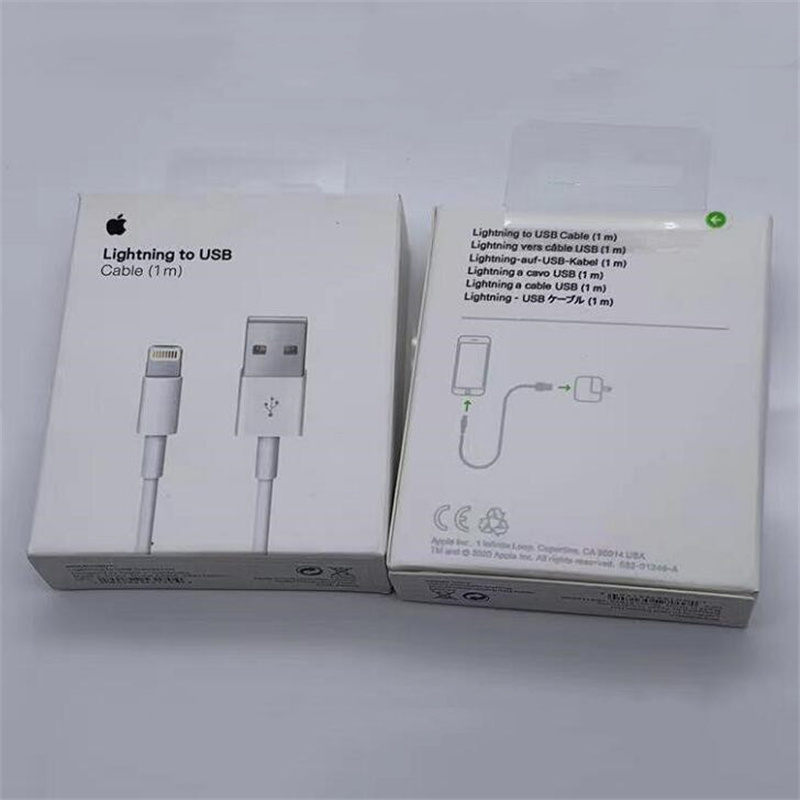 

1m 3ft Lighting to USB A 8 Pin Data Fast Charging Cables Cell Phone Cords Original Retail Box with Logo Sealed with Green Stick for iPhone 11 XS X Pro Max 8 7 6s Plus, No retail box