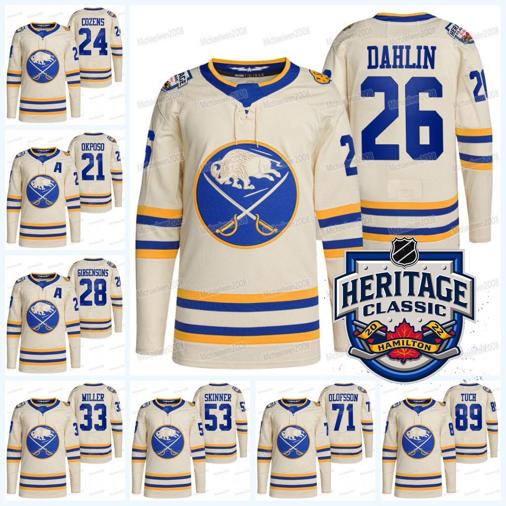 

Rasmus Dahlin 2022 Heritage Classic Jersey Alex Tuch Sabres Mattias Samuelsson Dylan Cozens Jeff Skinner Tage Thompson Kyle Okposo Dustin Tokarski Victor Olofsson, Youth