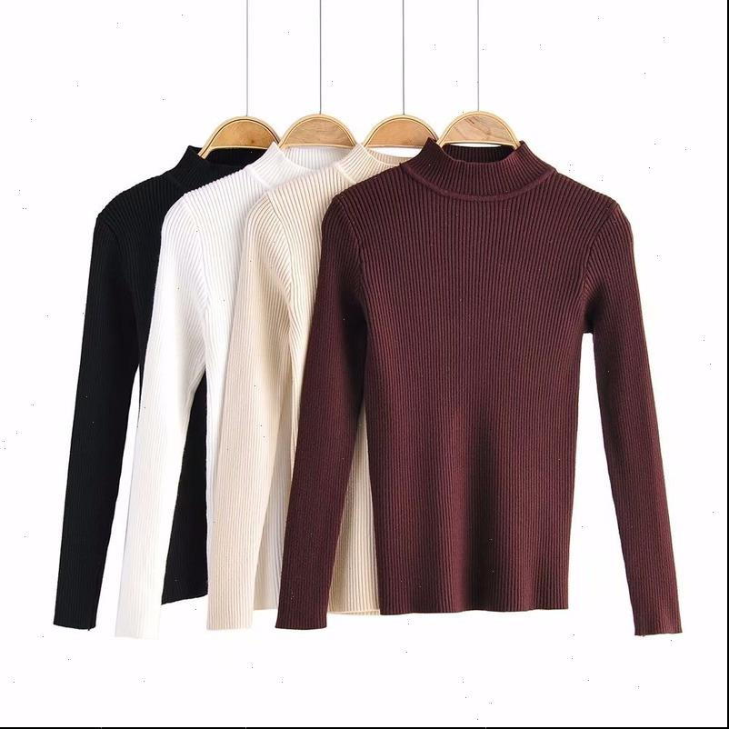 

simple womens sweater high neck pit strip fashion female solid color ribbed slim bottoming knitted pullover jumpers women spring, White;black