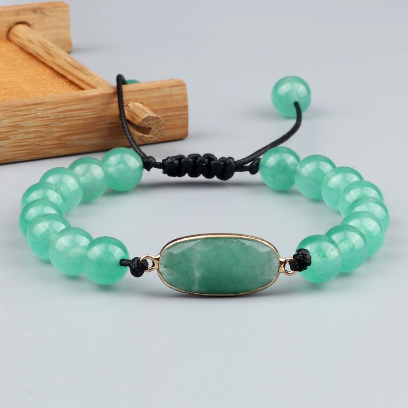 Beaded, Strands Luxurious Green Chalcedony Pendant Bracelet 6 8MM Natural Stone Beads Braided Women Charm Bangles Chain Jewelry Gift-image-706173853