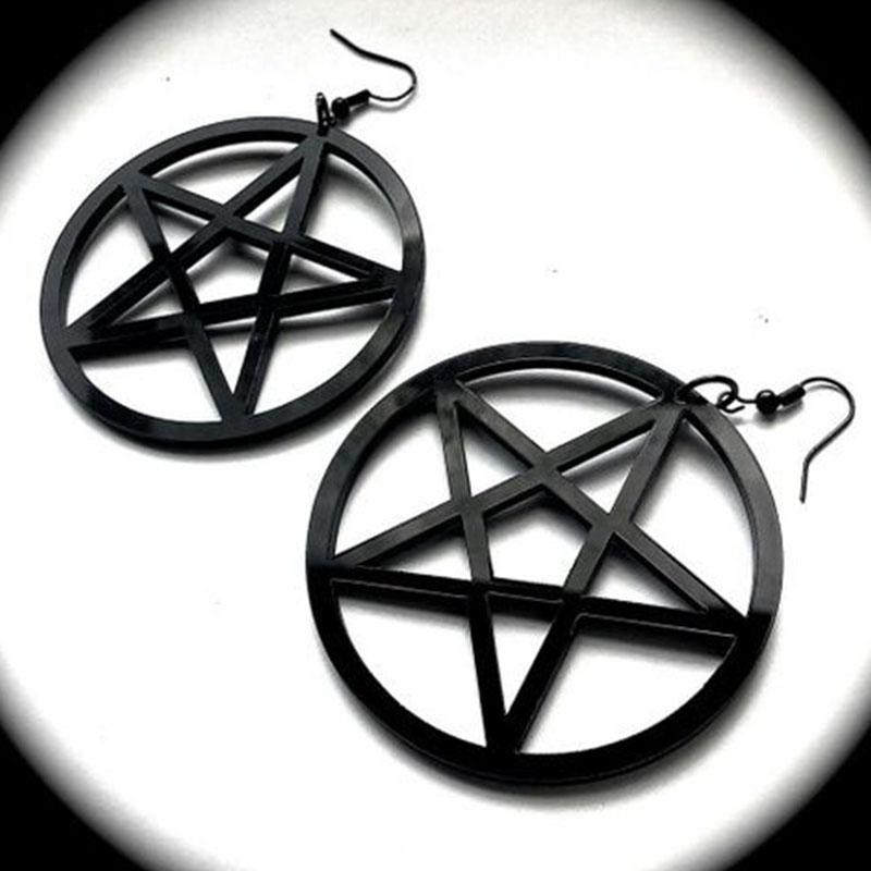 

Dangle & Chandelier Gothic Emo Witch Wicca Oversized Black Pentagram Earrings Skull Punk Halloween