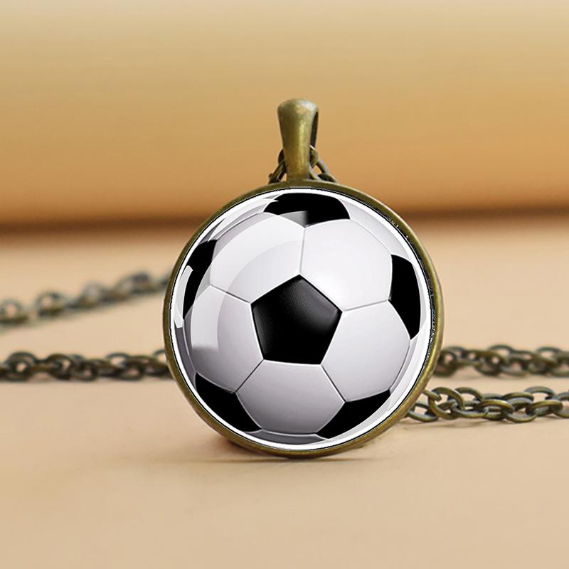 

Chains Esspoc Football Necklace Soccer Baseball Basketball Glass Dome Pendants Men Retro Copper Chain Sport Jewelry Wholesale, Silver