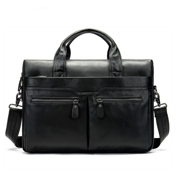 

Fashion Men's Business Shoulder Cross body Bags Genuine Leather Portable Briefcases Men cowhide Leathers Messenger Bag 1491, Black