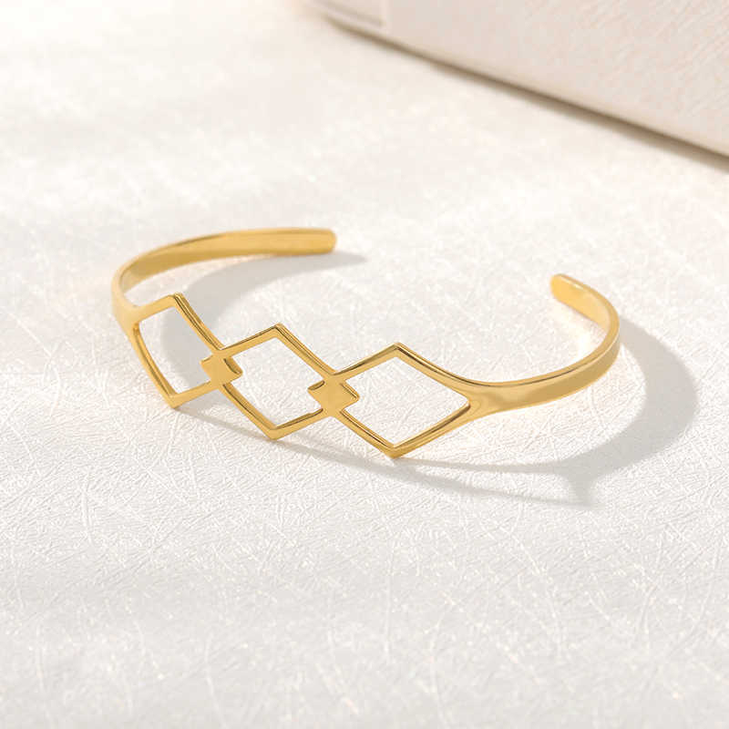 

Adjustable Gold Color Square Bangles for Women Men Stainless Steel Jewelry Open Geometric Bracelet Brazalete Mujer Q0719