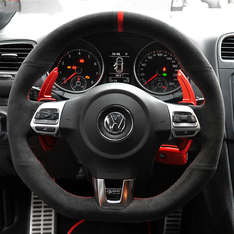 

For Volkswagen Scirocco Rline Sagitar Lamando polo Golf gti DIY custom leather suede car steering wheel cover