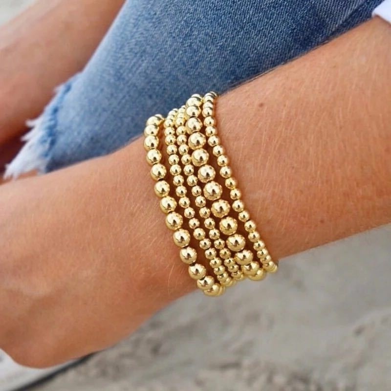 

Cuentas Versátil Cuentas Redondas Pulsera Chapada en Oro Estilo Playa Retención de Color Elástico Geométrico