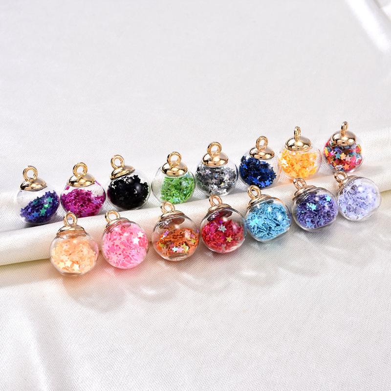 

Charms 20pcs Round Transparent DIY Pendant Accessories Glass Ball Five Pointed Star Multicolored Making Small Jewelry, Bronze;silver