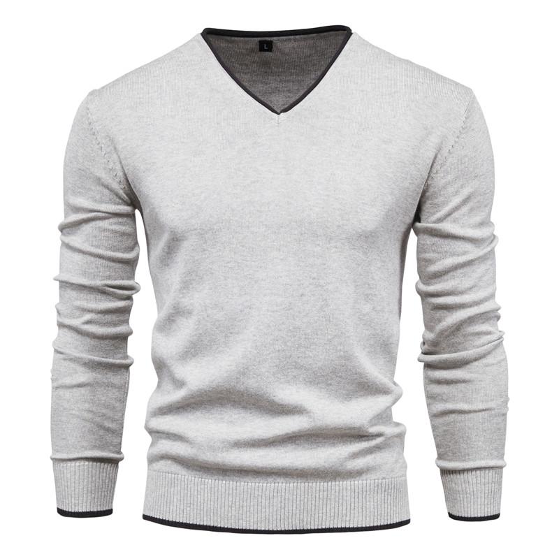 

Men's Sweaters 2021 Men Autumn Sweater V-neck Pullovers Fashion Cotton Solid Color Long Sleeve Slim Navy Knitwear, White;black