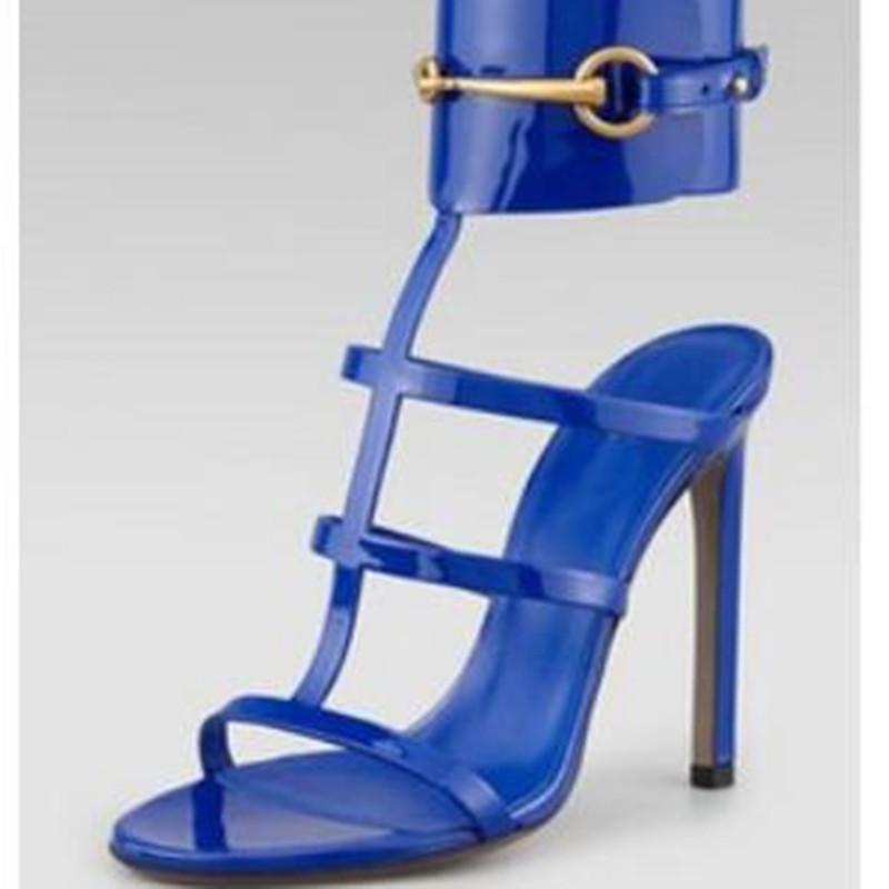 

Sexy Club Party Dress Shoes Women Patent Leather Buckle Straps Gladiator Sandals Super High Heels Big Size 35-42, Black