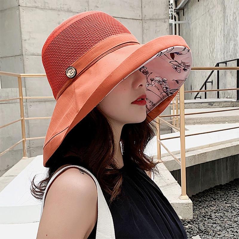 

Wide Brim Hats E8FA Sun Hat Flower Scattering Printed Edge Bucket Exercising Outdoors Breathable