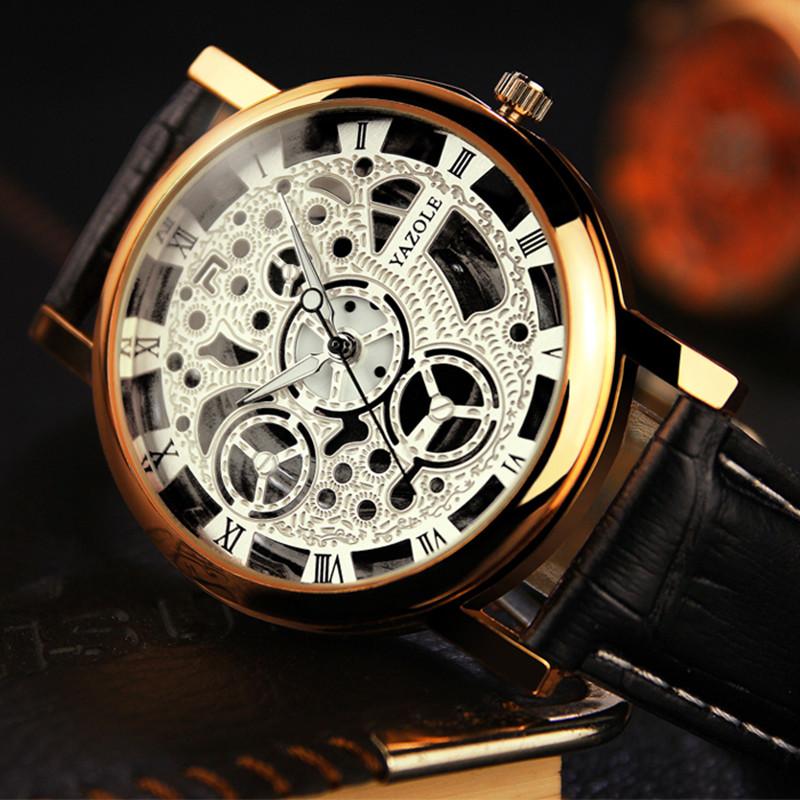 

Wristwatches YAZOLE Men Skeleton Watches Top Famous Quartz Watch Fashion Hodinky Wrist Male Clock Erkek Kol Saati, Black gold