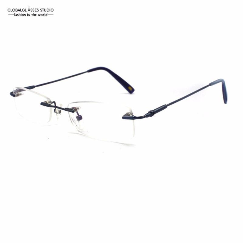 

Fashion Sunglasses Frames Vintage Rimless Slim Metal Eyeglasses Men MaBlue Flexible Memory Frame High Quality Rx Optical Glass Clean Lens D1