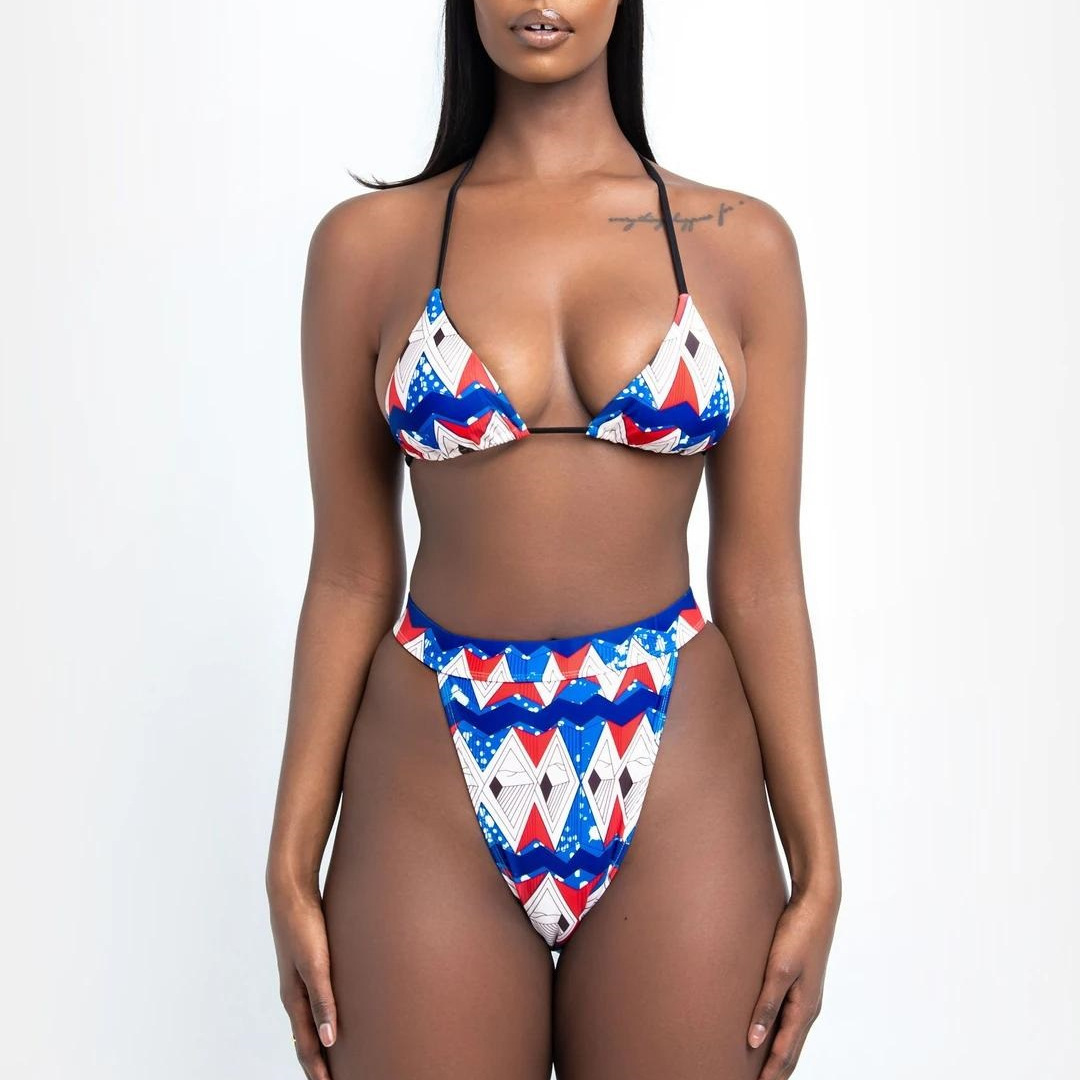 

Sexy Print Halter Bikini High Waisted Swimwear Women Push Up Bathing Suit Cut Beach Wear Brazilian Biquini 2XL 210520, High waist swimsuit