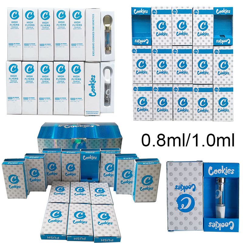 

1ml 0.8ml Atomizers Cookies Carts Vape Cartridge Packaging White Gold Ceramic Glass Thick Oil Vapes Cartridges Electronic Cigarettes Vaporizers