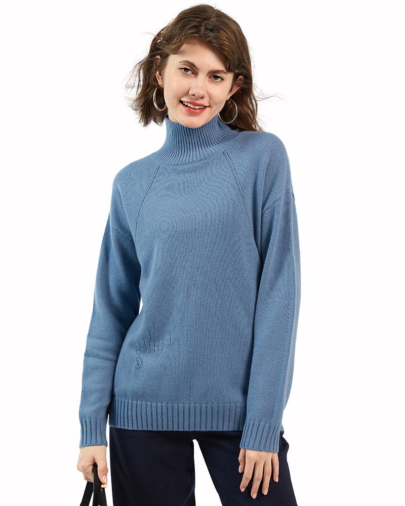 

Women's Sweaters Zhili Cashmere High Neck Long Sleeve Thicken Sweater, Blue