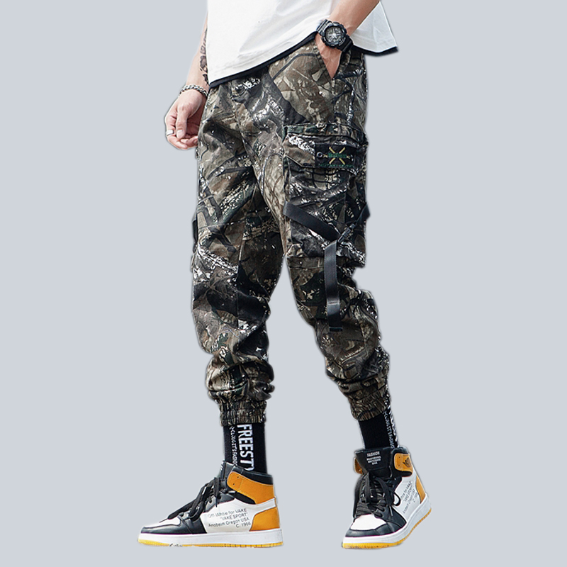 

Men Camo Cargo Pants Hip Hop Ribbons Mens Streetwear Casual Pockets Joggers Pants Male Fashion Sweatpants Homme Trousers, Color 2
