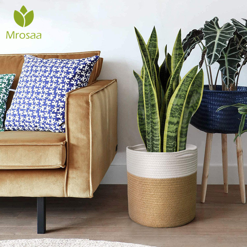 

Hand-woven Storage Basket Cotton Rope Art Storage Bucket Simpe Desktop Container Home Decoration Garden Fower Pot Panter