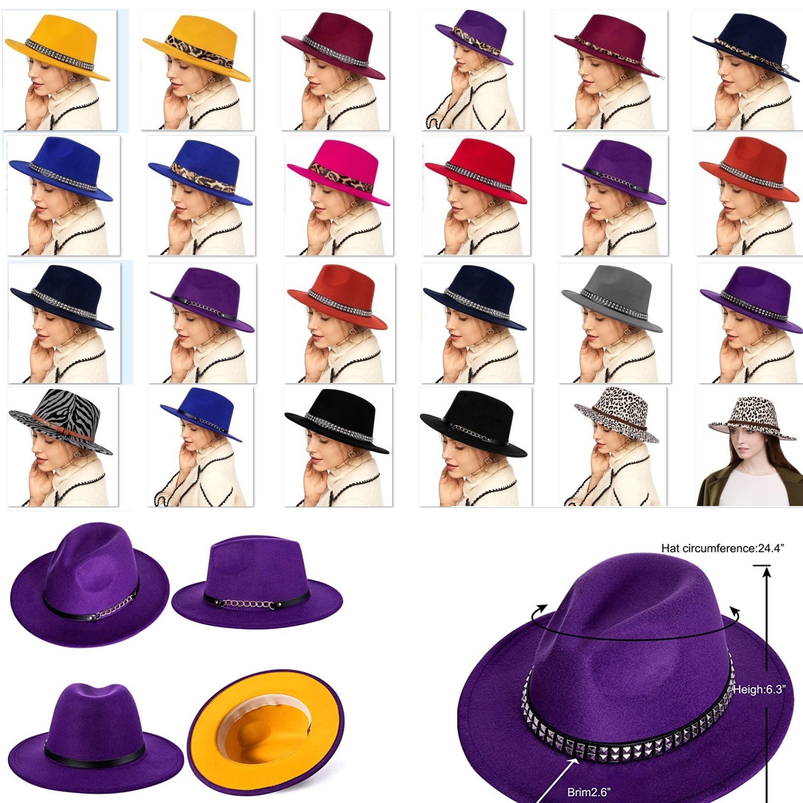 

Fedora sun hat ladies UV protection dress summer beach wide-brimmed denim designer felt game day Panama