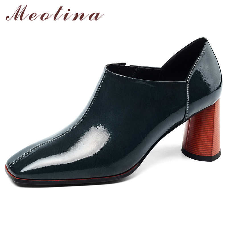 

Meotina High Heels Women Pumps Natural Genuine Leather Strange Style High Heel Shoes Cow Leather Square Toe Shoes Ladies Size 41 210608, Black