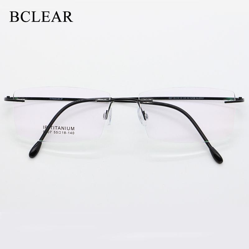

Fashion Sunglasses Frames BCLEAR 9007Men Titanium Alloy Rimless Glasses Frame Male Square Ultralight Man Frameless Myopia Optical Eyewear 55