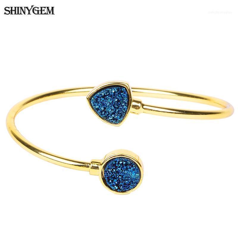 

Bangle ShinyGem Vintage Sparkling Druzy Crystal Open Bangles Gold Plating Triangle Round Natural Stone Bracelet For Women1