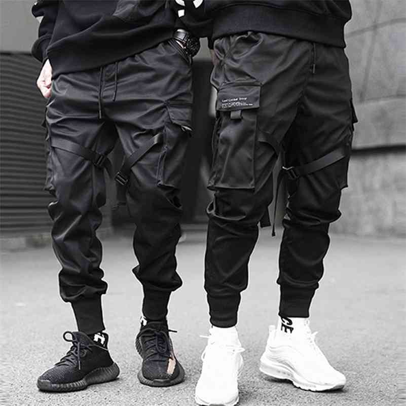 

LACIBLE Hip Hop Cargo Pants Ribbons Men Black Streetwear Harajuku Techwear Tactical Pants Trousers Harem Joggers Sweatpants Punk 210709