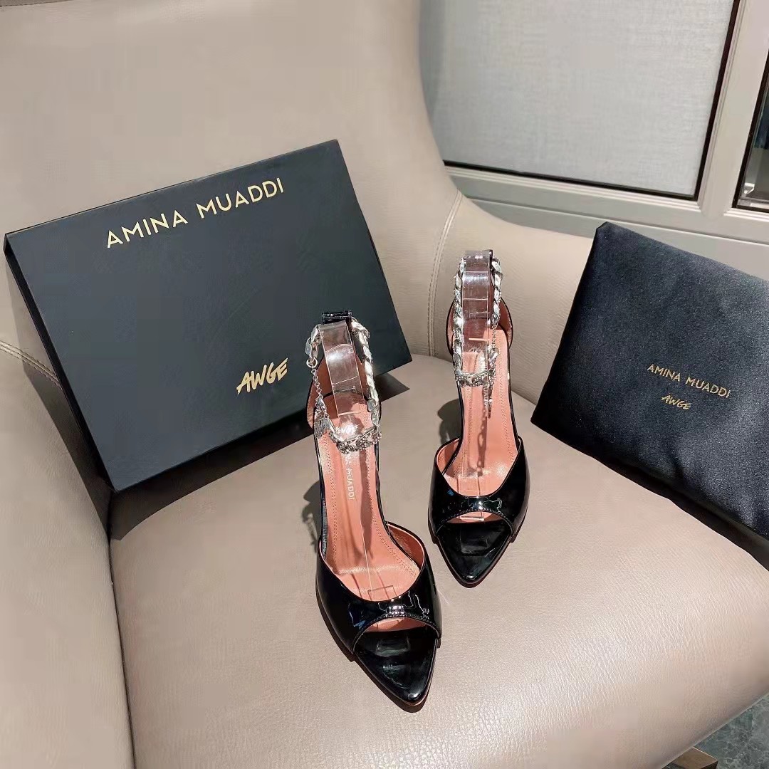 

Fashion Season Shoes Amina Italy Muaddi Sandals X Awge Black Flacko 95 Leather Chain Wedding Party