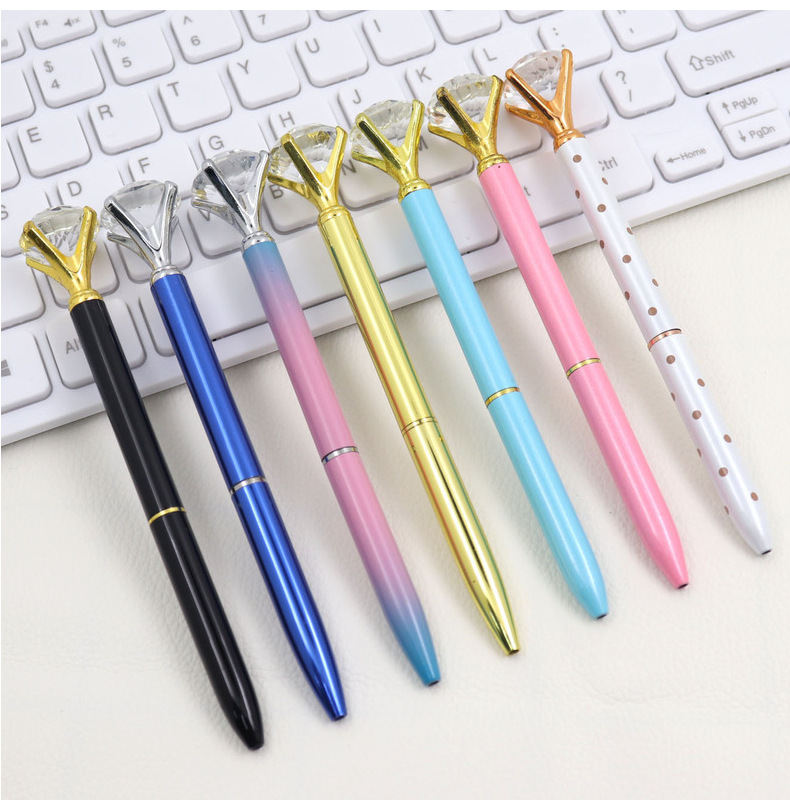 

Crystal Glass Kawaii Ballpoint Pen Big Gem Ball Pens With Large Diamond Fashion School Office Supplies, As picture