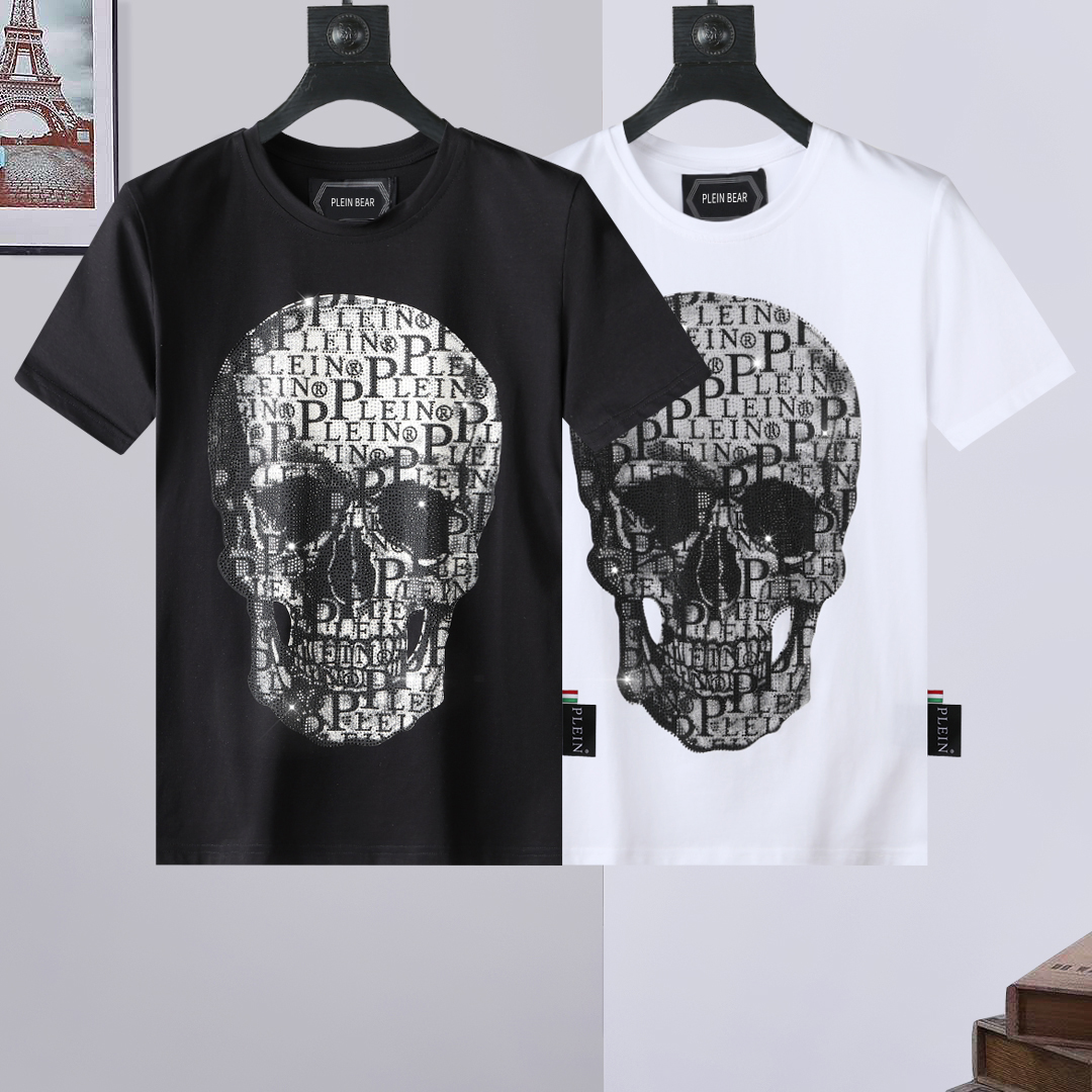 Men's T-Shirts ROUND NECK SS SKULL AND PLEIN Mens Designer Tshirts Rhinestone Skulls Men T-shirt Classical High Quality Top Tees PB 16585-image-747953535